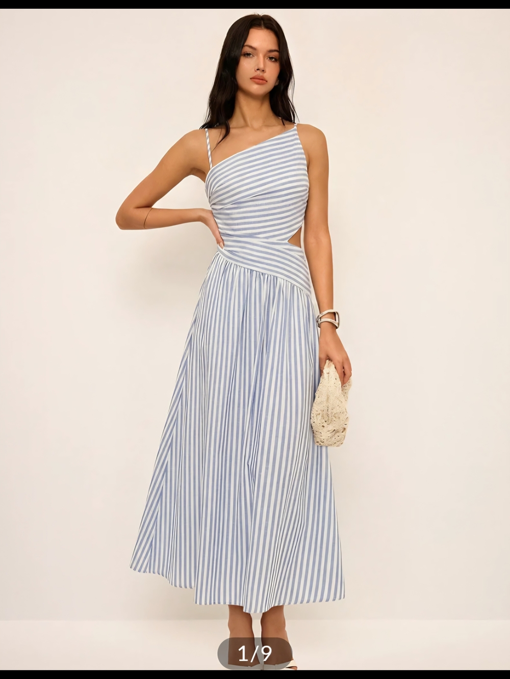 Striped Cut-Out Asymmetric Cami Maxi Dress.